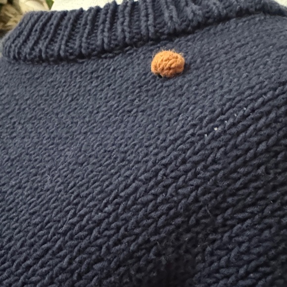 Madewell Wellesly Bobble Cotton Cropped Sweater-Sz S-Navy/Brown Pom Pom Detail - Picture 3 of 16